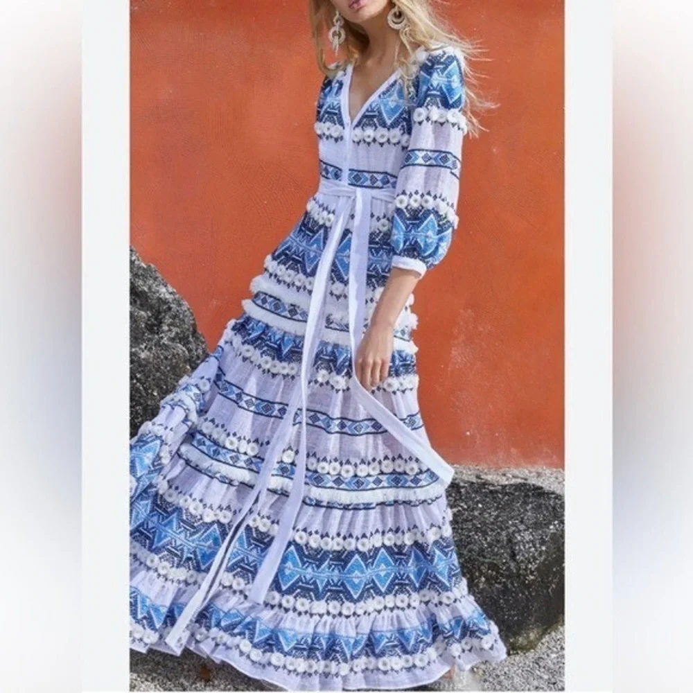 alexis blue and white dress Alexis Blue and White Midi Dress by Alexis